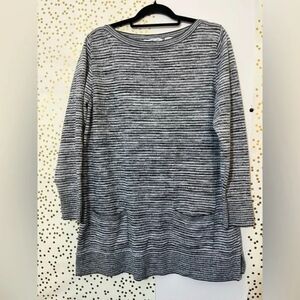 'Eight Eight Eight' Knit Sweater Dress w Pockets / Black Gray Stripe / Size XL
